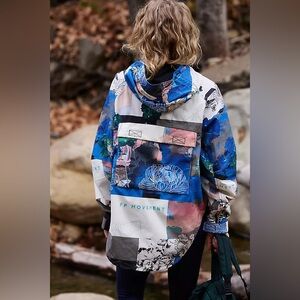 Free People Multicolor Floral Patchwork Hooded Jacket - Blue, Pink, Cream, Green